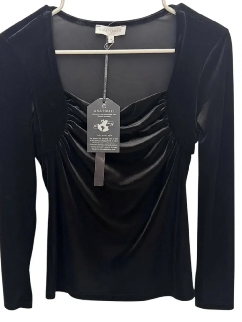 NWT Anatomie Calliope Black Velvet Ruched Cowl Neck Long Sleeve Top Sz S - $228 - Picture 2 of 3